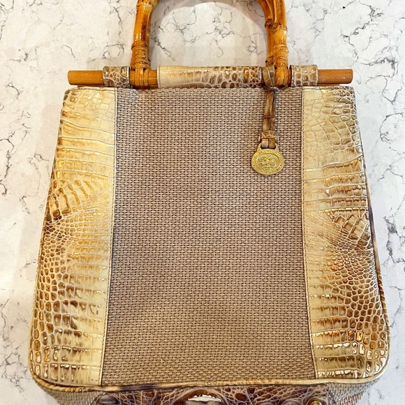 Brahmin Harbor Collection Tan Croc Embossed with Bamboo Handles - Picture 1 of 14